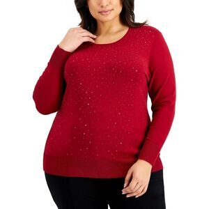 Anne Klein Women's Plus Size Sweater Embellished  Long Sleeve Titian Red Size 0X